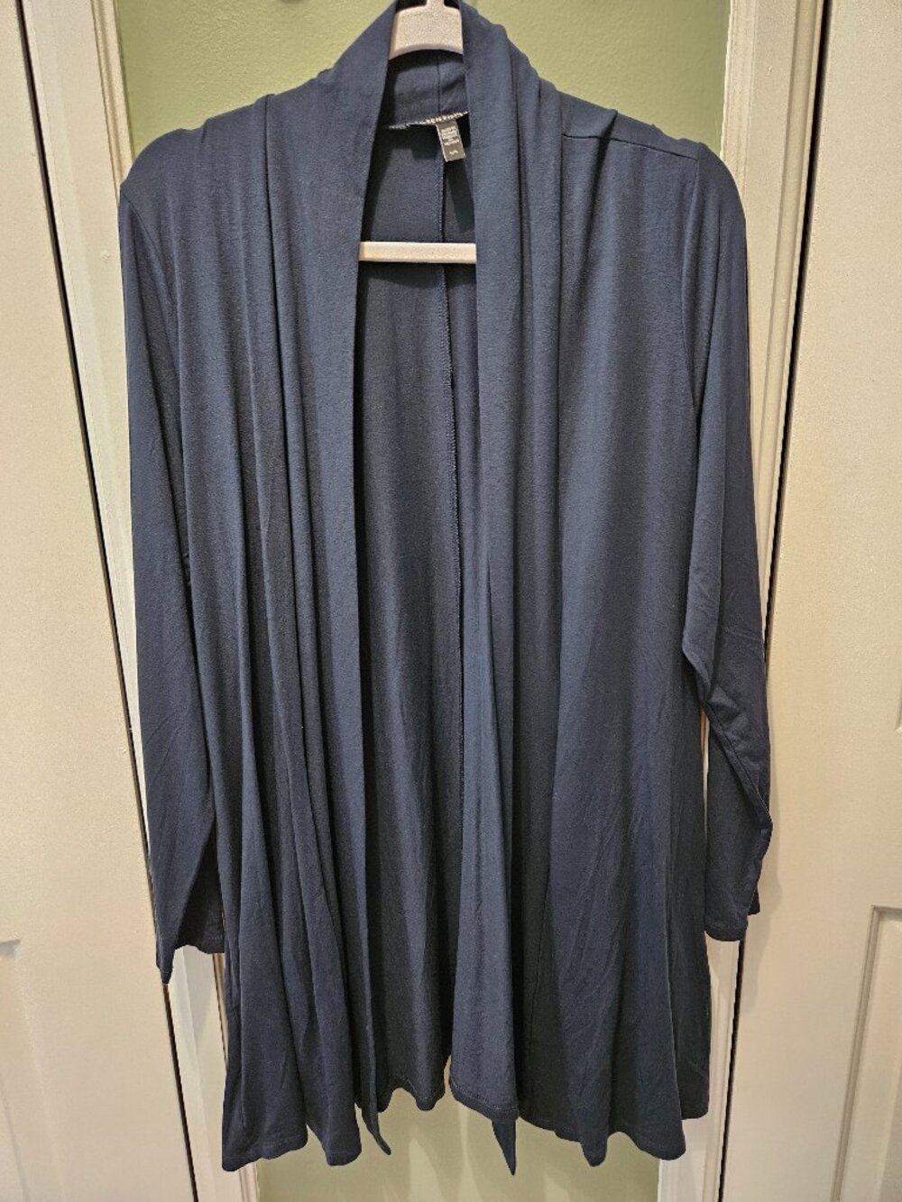 Eileen Fisher Stretch Jersey Knit Cardigan Top Open Front Large L Blue Relaxed